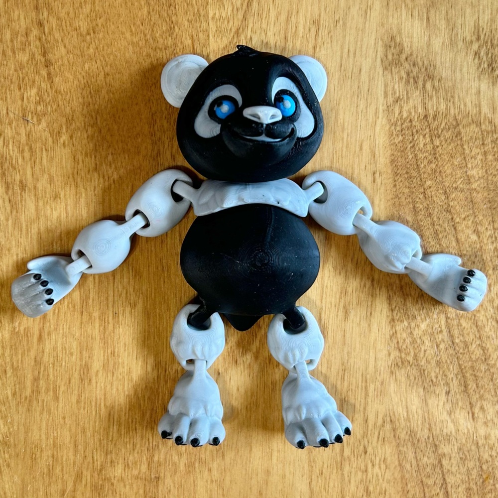 4/$20 Articulated Panda Bear 3D Printed in Reverse Colours. Flexi Factory Panda